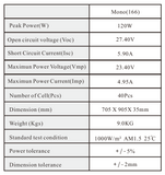 120 Watt Mono Solar Panel - Customized Size and Specs Option