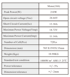 210 Watt Mono Solar Panel - Customized Size and Specs Option